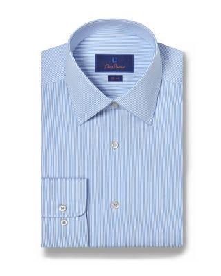 Cotton Twill Fine Line Stripe Slim Fit Dress Shirt by DAVID DONAHUE
