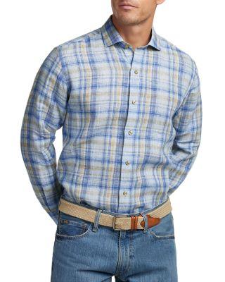 Linen Check Shirt by DAVID DONAHUE