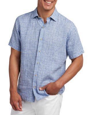 Linen Check Short Sleeve Shirt by DAVID DONAHUE