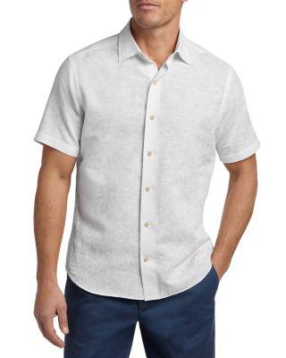 Linen Cotton Paisley Short Sleeve Shirt by DAVID DONAHUE