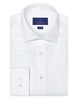 Trim Fit Linen Herringbone Dress Shirt by DAVID DONAHUE