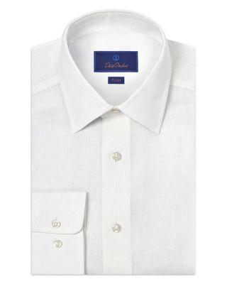 Trim Fit Linen Solid Dress Shirt by DAVID DONAHUE
