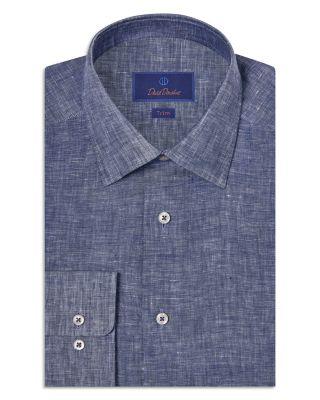 Trim Fit Linen Solid Dress Shirt by DAVID DONAHUE