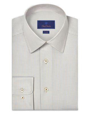 Trim Fit Silk Blend Twill Check Dress Shirt by DAVID DONAHUE