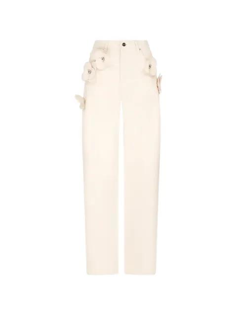 3D Flower cotton denim trousers by DAVID KOMA