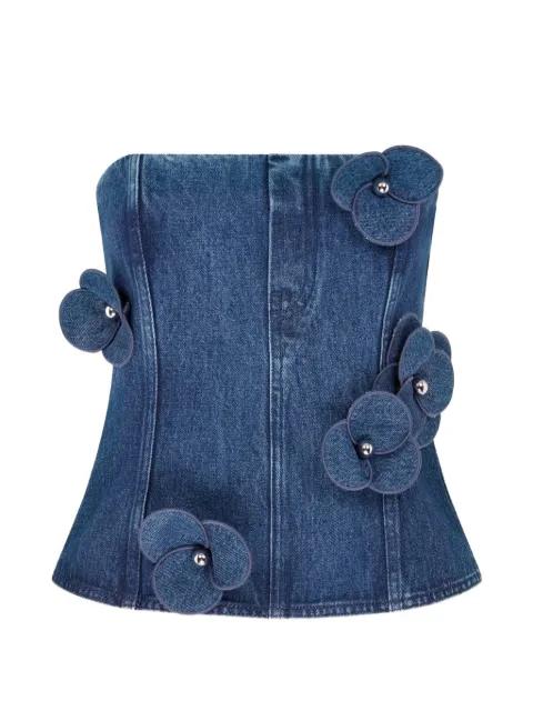 3D Flower denim corset top by DAVID KOMA