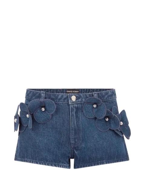 3D Flower denim mini shorts by DAVID KOMA