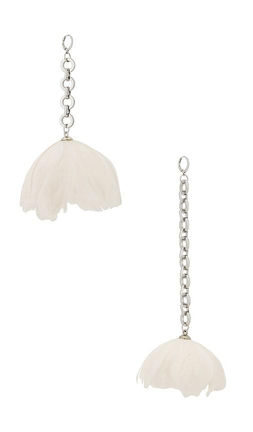 David Koma Feather Flower Asymmetric Earrings in Metallic Silver by DAVID KOMA