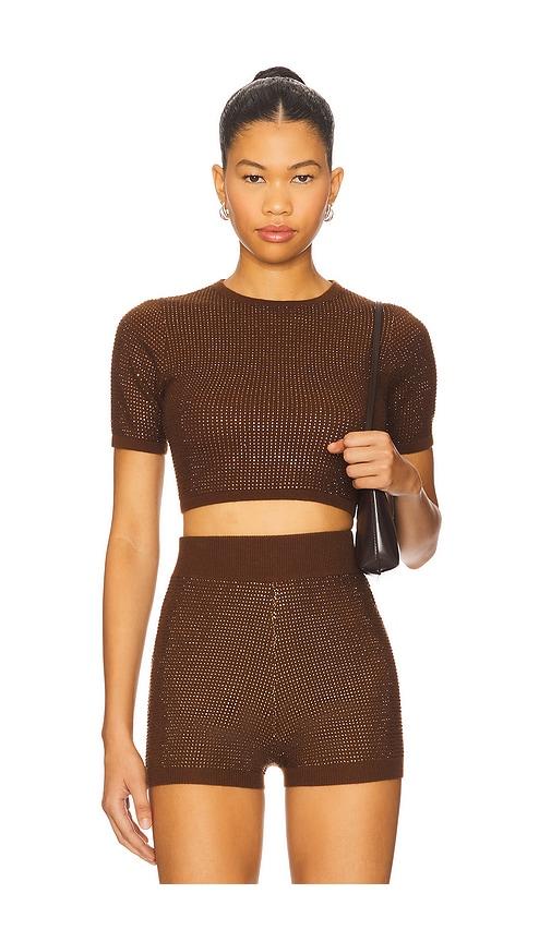 David Koma Rhinestone Embroidered Crop Top in Brown by DAVID KOMA
