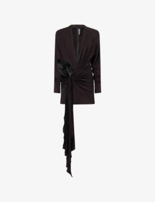 Draped-Hem Flower-Applique Stretch-Jersey Mini Dress by DAVID KOMA
