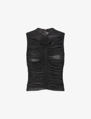Floral-Motif Ruched Woven Top by DAVID KOMA
