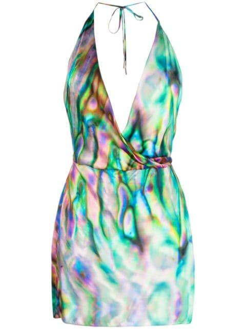 abstract-print halterneck silk minidress by DAVID KOMA