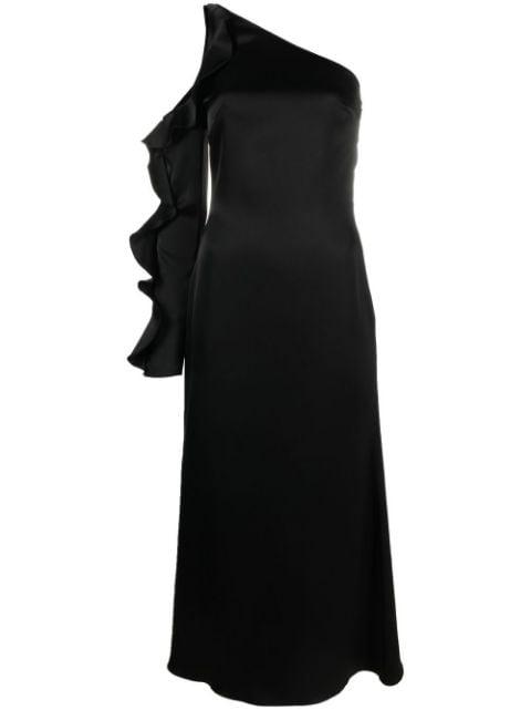 asymmetric ruffle-trim satin dress by DAVID KOMA