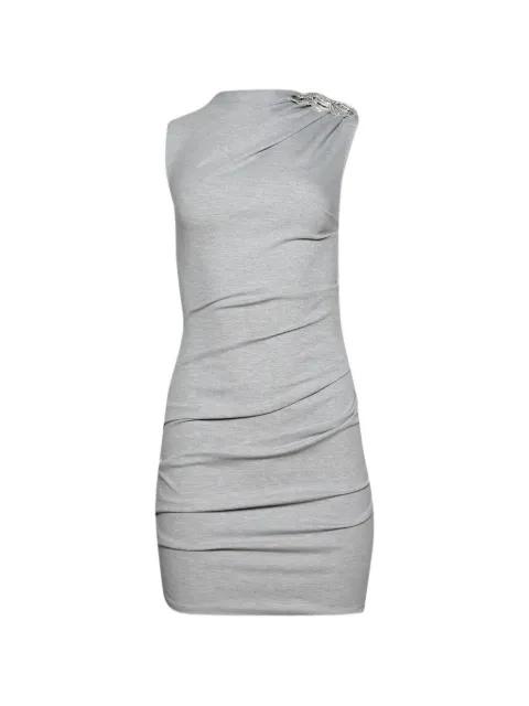 crystal brooch ruched mini dress by DAVID KOMA