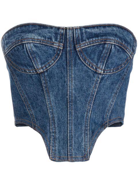 denim bustier crop top by DAVID KOMA