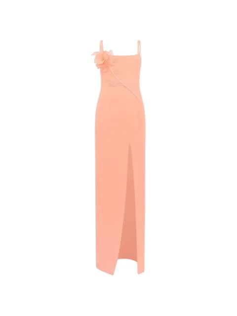 floral-appliqué slit maxi dress by DAVID KOMA