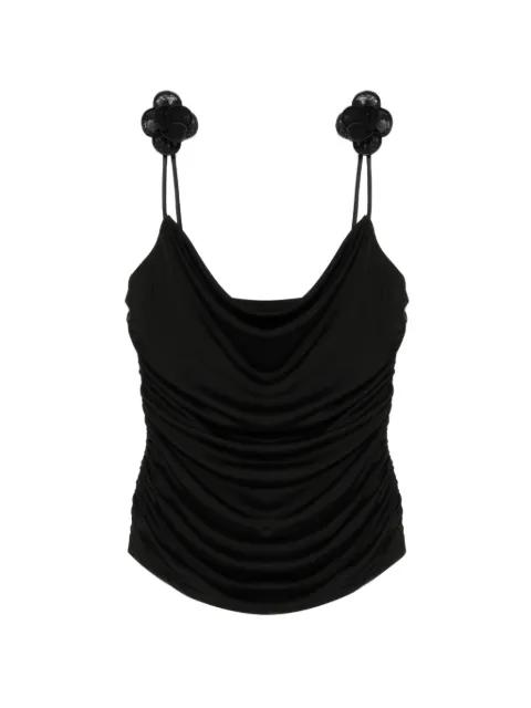 floral-applique gathered top by DAVID KOMA