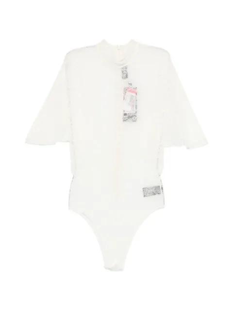 floral-lace cape-sleeve bodysuit by DAVID KOMA