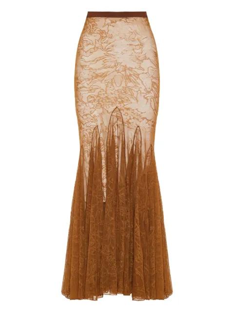 floral-lace fishtail maxi skirt by DAVID KOMA