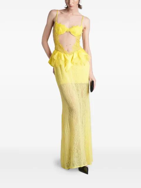 lace-trimmed peplum-waist dress by DAVID KOMA