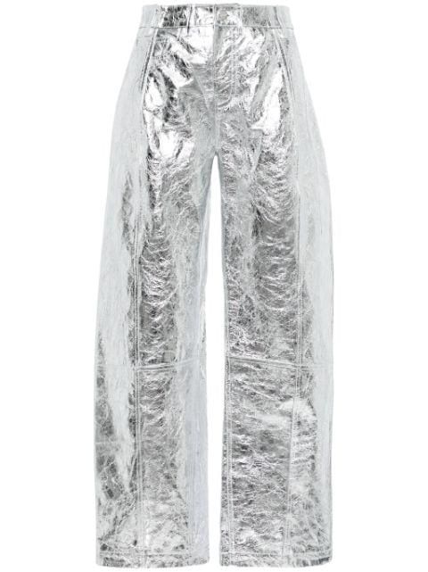 metallic leather wide-lg trousers by DAVID KOMA