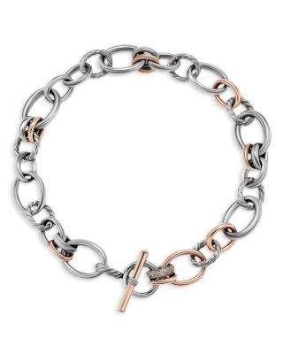 18K Rose Gold & Sterling Silver DY Mercer Cognac & Diamond Pav&eacute; Link Chain Necklace by DAVID YURMAN