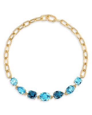 18K Yellow Gold Marbella Blue Topaz & Hampton Blue Topaz Chain Necklace by DAVID YURMAN