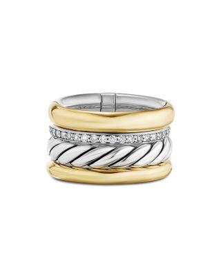 18K Yellow Gold & Sterling Silver DY Mercer Diamond Multirow Ring by DAVID YURMAN