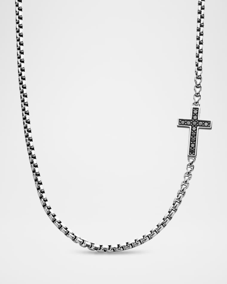 3.6mm Men's Streamline Cross Necklace with Black Diamonds in Silver by DAVID YURMAN