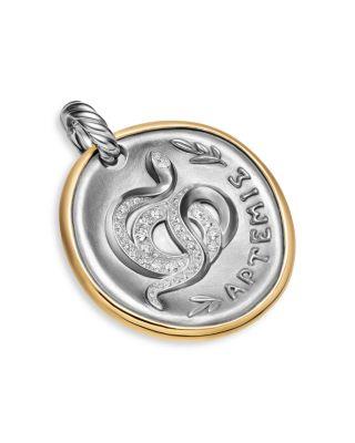 Artemis Medallion Amulet in Sterling Silver with 14K Yellow Gold and Diamonds by DAVID YURMAN