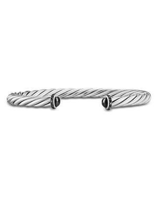 Cable Cuff Bracelet in Sterling Silver with Black Onyx and Black Diamonds by DAVID YURMAN