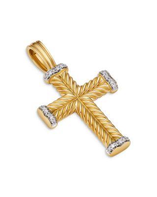Chevron Cross Pendant in 18K Yellow Gold with Diamonds by DAVID YURMAN