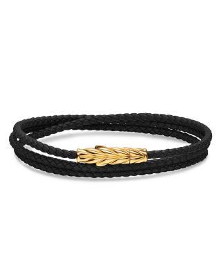 Chevron Triple Wrap Bracelet in Black Leather with 18K Yellow Gold by DAVID YURMAN