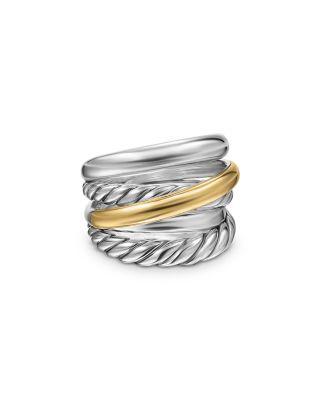 Crossover Five Row Ring in Sterling Silver with 14K Yellow Gold by DAVID YURMAN