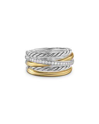 Crossover Five Row Ring in Sterling Silver with 18K Yellow Gold and Diamonds by DAVID YURMAN