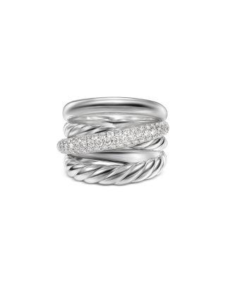 Crossover Five Row Ring in Sterling Silver with Diamonds by DAVID YURMAN