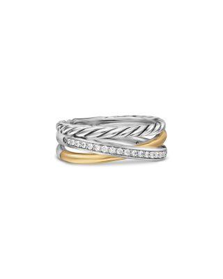 Crossover Three Row Ring in Sterling Silver with 18K Yellow Gold and Diamonds by DAVID YURMAN