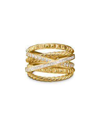 Crossover Trio Six Row Ring in 18K Yellow Gold with Diamonds by DAVID YURMAN