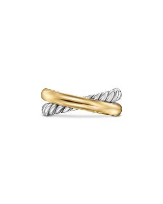 Crossover Two Row Ring in Sterling Silver with 14K Yellow Gold by DAVID YURMAN