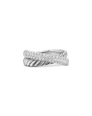 Crossover Two Row Ring in Sterling Silver with Diamonds by DAVID YURMAN