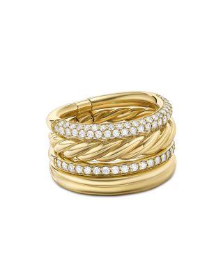 DY Mercer Multi Row Ring in 18K Yellow Gold with Pav&eacute; Diamonds by DAVID YURMAN