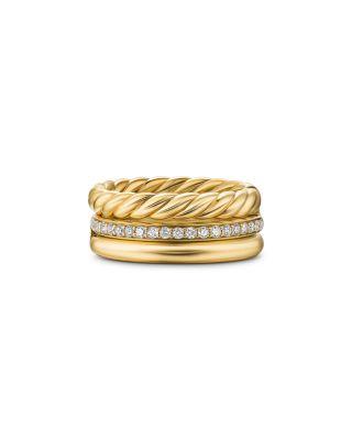 DY Mercer Three Row Ring in 18K Yellow Gold with Diamonds by DAVID YURMAN