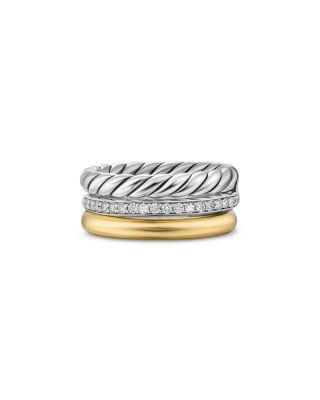 DY Mercer Three Row Ring in Sterling Silver with 18K Yellow Gold and Diamonds by DAVID YURMAN