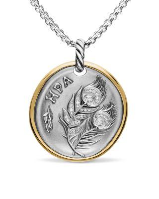 Hera Medallion Amulet in Sterling Silver with 14K Yellow Gold and Diamonds by DAVID YURMAN