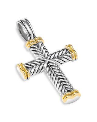 Men's 18K Yellow Gold & Sterling Silver Amulets Chevron Cross Pendant by DAVID YURMAN