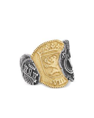 Men's 18K Yellow Gold & Sterling Silver Shipwreck Coin Signet Ring by DAVID YURMAN