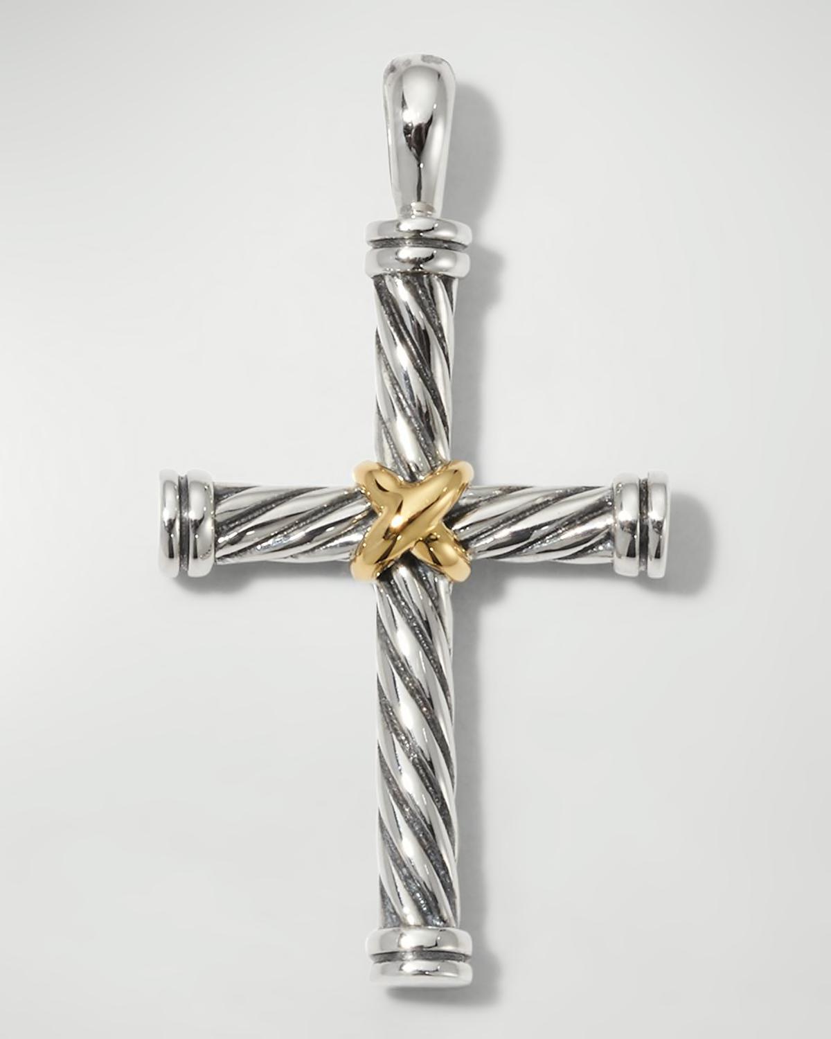 Men's Cable Cross Pendant in Silver with 18K Gold, 35mm by DAVID YURMAN