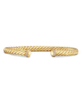 Men's Cable Cuff Bracelet in 18K Yellow Gold with Pav&eacute; Diamonds by DAVID YURMAN