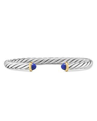 Men's Cable Cuff Bracelet in Sterling Silver with 14K Yellow Gold and Lapis by DAVID YURMAN