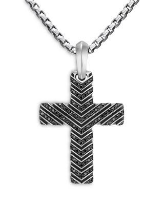 Men's Chevron Cross Pendant in Sterling Silver with Black Diamonds by DAVID YURMAN